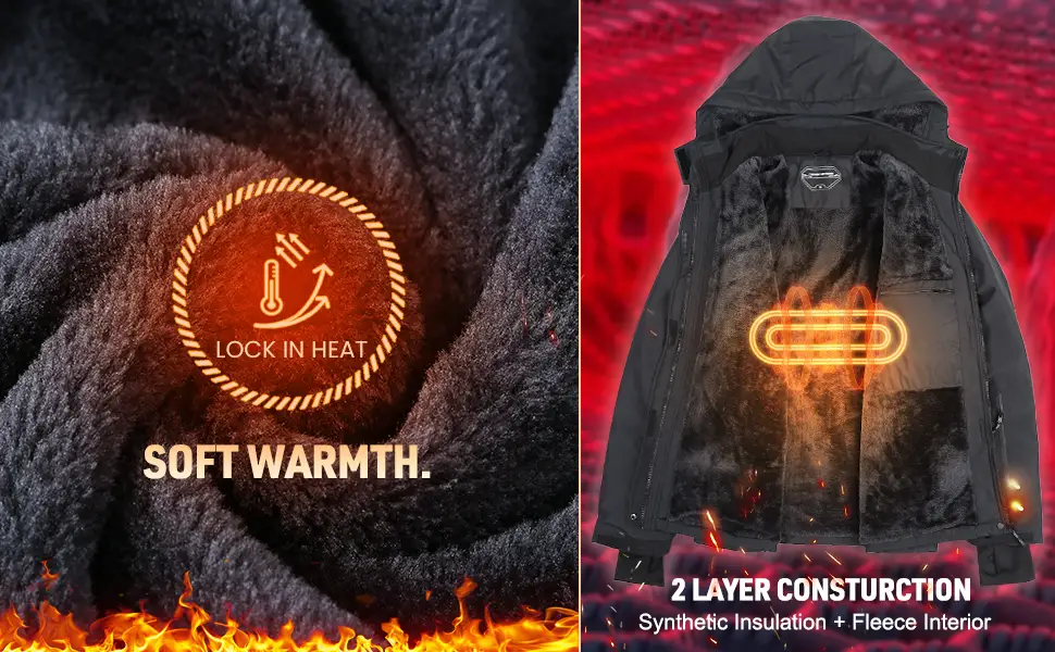 Ewedoos Wind-stopping Waterproof Ski Jacket Men Winter Snow Jacket for Men Snowboard Jacket Men with Detachable Hood Black Large - Waterproof Ski Jacket Men Winter Snow Jacket for Men Snowboard Jacket Men