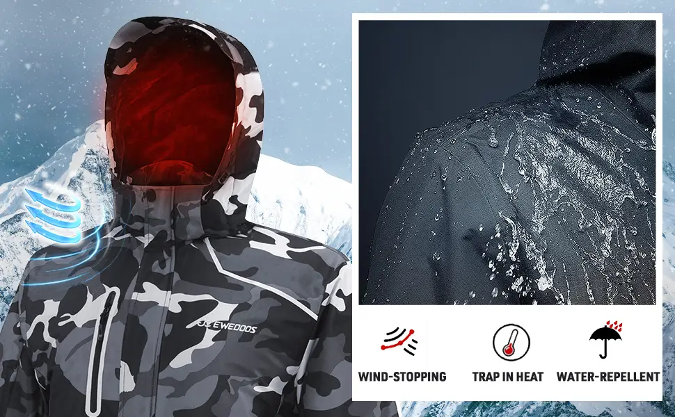 Ewedoos Wind-stopping Waterproof Ski Jacket Men Winter Snow Jacket for Men Snowboard Jacket Men with Detachable Hood Black Large - Waterproof Ski Jacket Men Winter Snow Jacket for Men Snowboard Jacket Men