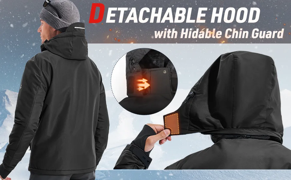 Ewedoos Wind-stopping Waterproof Ski Jacket Men Winter Snow Jacket for Men Snowboard Jacket Men with Detachable Hood Black Large - Waterproof Ski Jacket Men Winter Snow Jacket for Men Snowboard Jacket Men