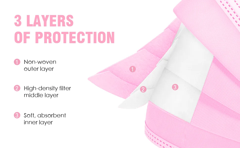 DC-BEAUTIFUL 100 Pcs Pink Disposable 3 Ply Earloop Face Masks,Fit for Adults - product information 3