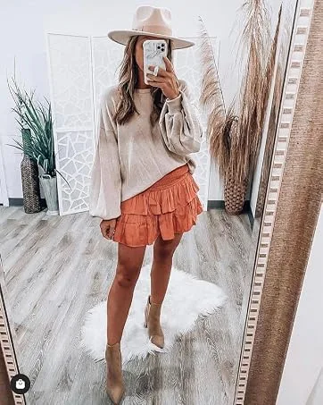 Meikulo Women Smocked Ruffle Mini Skirts Summer High Waisted Tiered Short Skirt with Shorts Underneath A-pink X-Small - mini skirt