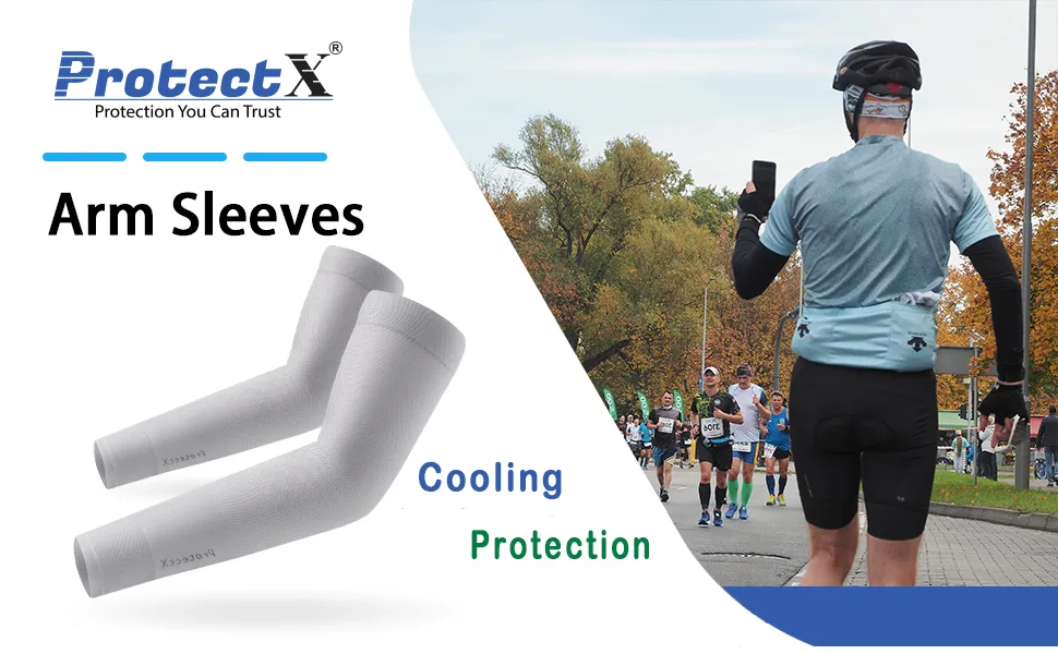 ProtectX Cooling UV Protection Arm Sleeves for Men & Women - Breathable, Moisture-Wicking, Compression Black 1 Pair + Beige 1 Pair - arm compression sleeve women; compression sleeves for arms women; leg sleeves for men basketball