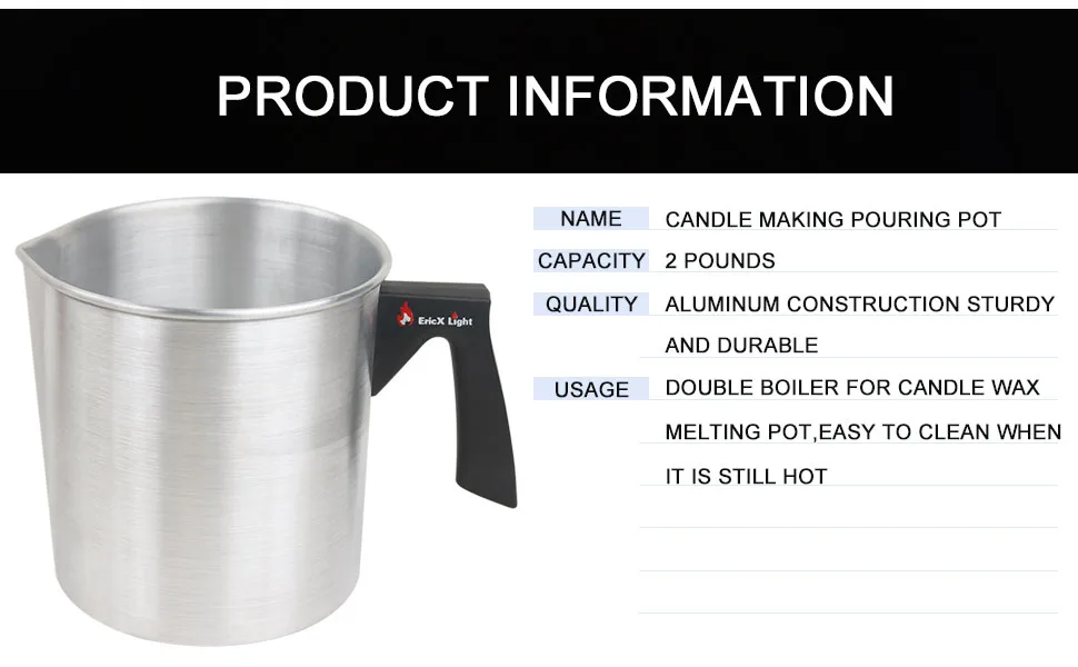 EricX Light Candle Making Pouring Pot,2 pounds,Double Boiler Wax Melting Pot,Dripless Pouring Spout & Heat-Resisting Handle Designed,Aluminum Construction Candle Making Pitcher - product information 2