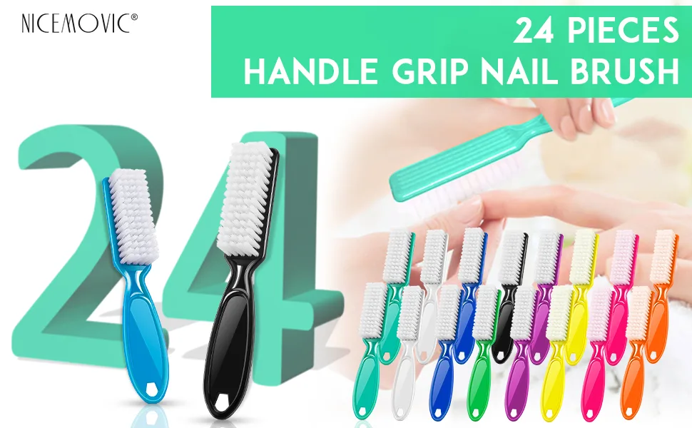 24 Pcs Handle Grip Nail Brush, NICEMOVIC Hand Fingernail Cleaner Brush Manicure Tools Scrub Cleaning Brushes Kit, Use for Toe and Nail Cleaning (Random Colors) - Nail Cleaning Brush