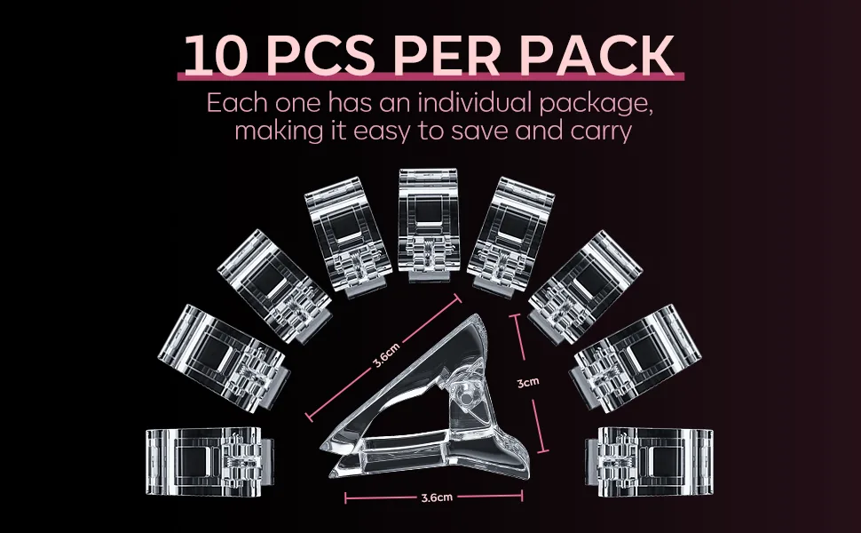 Modelones Poly Nail Gel 10PCS Nail Tips Clip for Quick Building Extension Nail Plastic Finger Extension Builder for DIY Manicure Nail Art Transparent - modelones polygel nails