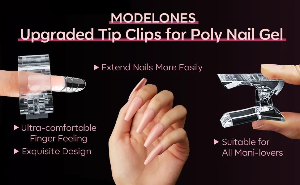 Modelones Poly Nail Gel 10PCS Nail Tips Clip for Quick Building Extension Nail Plastic Finger Extension Builder for DIY Manicure Nail Art Transparent - nail tip clips