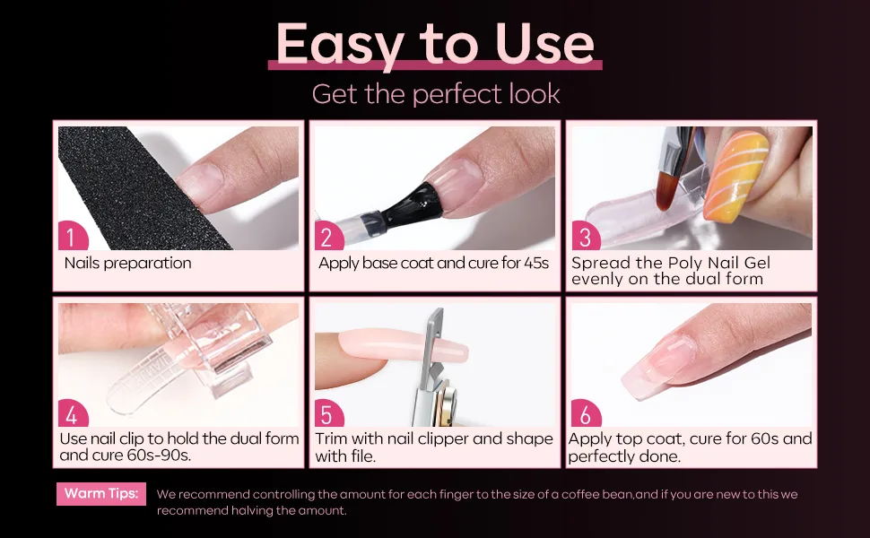 Modelones Poly Nail Gel 10PCS Nail Tips Clip for Quick Building Extension Nail Plastic Finger Extension Builder for DIY Manicure Nail Art Transparent - polygel nail kit