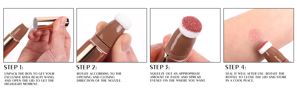 KYDA Highlighter Beauty Wand, Face Illuminator with Cushion Applicator, Natural Glossy Finish, Silky Smooth Cream, Face Highlighter Bronzer Makeup, Lightweight Blendable, by Ownest Beauty-Sun Glow - Blush Beauty Wand