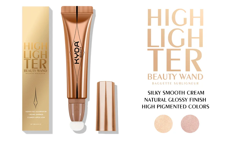 KYDA Highlighter Beauty Wand, Face Illuminator with Cushion Applicator, Natural Glossy Finish, Silky Smooth Cream, Face Highlighter Bronzer Makeup, Lightweight Blendable, by Ownest Beauty-Sun Glow - product information 2