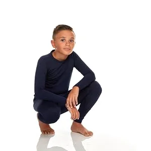 Bodtek Boys Thermal Long Underwear Set for Kids Fleece Lined Long Johns for Pajamas or Base Layer Leggings & Shirt Royal Blue Medium - flexible