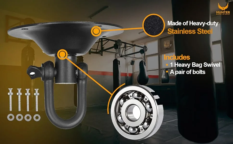 Hunter Professional Speedbag Swivel, Heavy Bag Hangers Brackets for Wood Beam - Multi-Direction Swivel Heavy Duty Ceiling Hook Hanger Black - Swivel