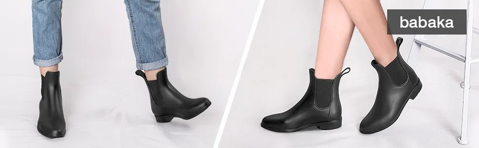 babaka Rain Boots for Women Waterproof Ankle Rain Shoes for Ladies Chelsea Boots 8 Black Matte - rain boots