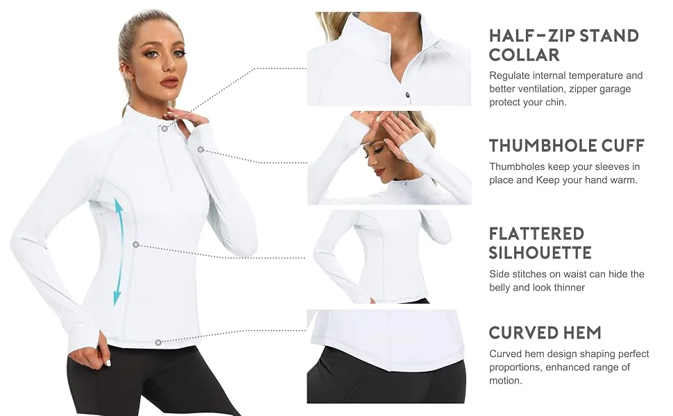 Hiverlay Quarter Zip Pullover Women 1/2 Fleece Jacket Thermal Equestrian Shirts with Tumbhole Back Vents Winter Cold Gear Navy Large - slim fit design
