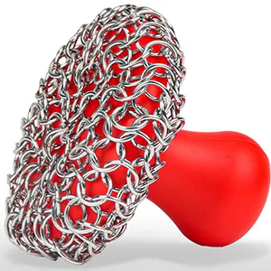 Cast Iron Scrubber with Handle, Chain Mail Scrubber Cast Iron Cleaner, 316 Chainmail Scrubber for Cast Iron Pans,Cast Iron Cleaning Cast Iron Pan Scraper Tool for Dutch Oven, Carbon Steel, Frying Pan Red - cast iron cleaning scrubber cast iron pan pot scrubber metal brush