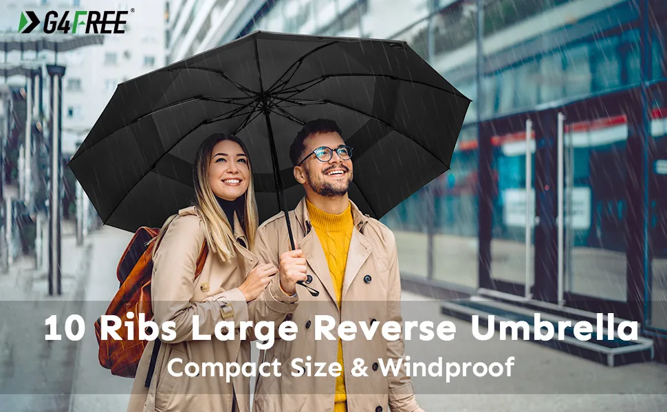 G4Free 62 Inch Large Golf Umbrella Compact Reverse Travel Umbrella 10 Ribs Windproof for Rain Double Canopy Automatic Open Close Blue - large reverse umbrella