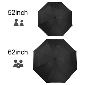 G4Free 52/62inch Wooden J Handle Golf Umbrella Windproof UV Protection Classic Stick Wedding Cane Umbrellas, Auto Open Cane Hook Handle Black 52 inch - UMBRELLA
