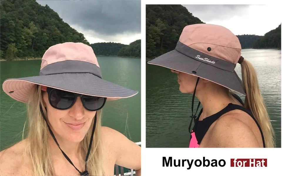 Muryobao Women's Ponytail Sun Hat UV Protection Foldable Mesh Wide Brim Beach Fishing Hat Pure Beige - womens sun hat