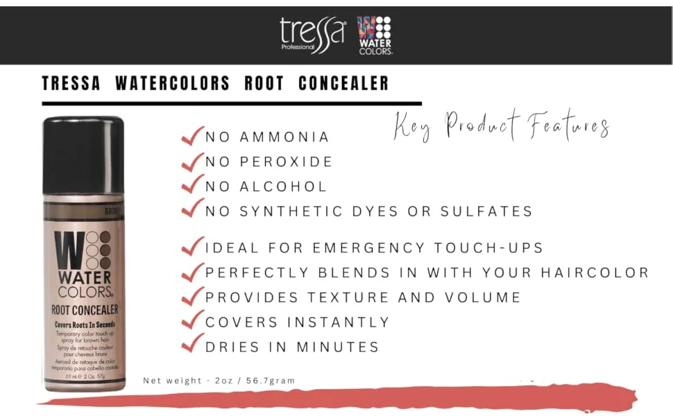 WATERCOLORS ROOT CONCEALER TOUCH-UP, TEXTURE, VOLUME SPRAY. Professional Salon Quality Cover Up for gray roots and regrowth -2oz BROWN ROOT CONCEALER - Brown root touch up spray, root concealer,color wow,style edit, dry shampoo, texture spray