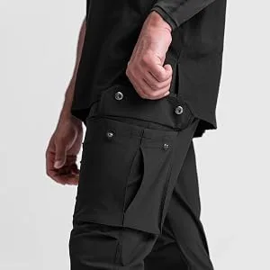ZACAGO Men's Lightweight Cargo High Rib Jogger Slim Fit Workout Pants with Zip Pockets Large Black - Cargo Jogger