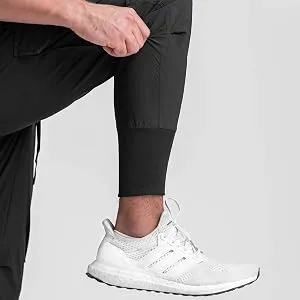 ZACAGO Men's Lightweight Cargo High Rib Jogger Slim Fit Workout Pants with Zip Pockets Large Black - High-Ribbed