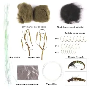 M MAXIMUMCATCH Maxcatch Fly Tying Kit with Fly Tying Vise, Materials, Tools, Hooks for Flies Making - olive hare