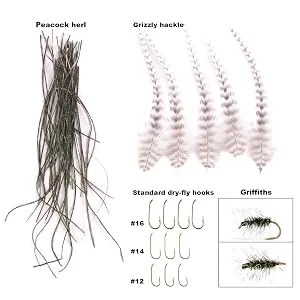 M MAXIMUMCATCH Maxcatch Fly Tying Kit with Fly Tying Vise, Materials, Tools, Hooks for Flies Making - peacock herl and grizzly hackle
