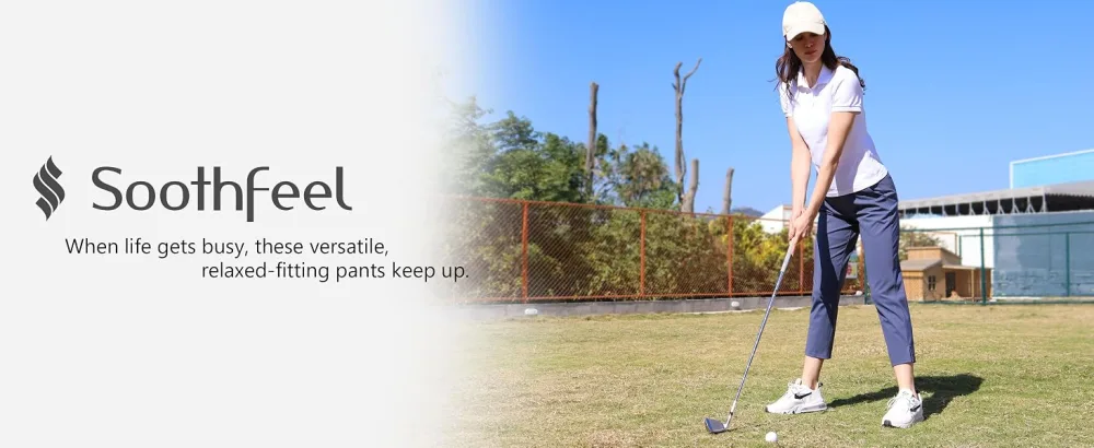 Soothfeel Women's Golf Pants with 4 Pockets 7/8 Stretch High Wasited Sweatpants Travel Athletic Work Pants for Women Black Medium - SFK151