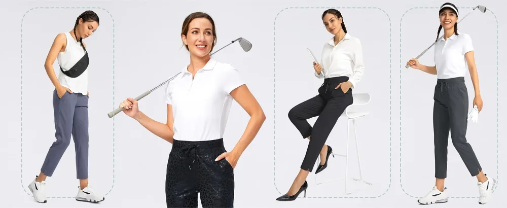 Soothfeel Women's Golf Pants with 4 Pockets 7/8 Stretch High Wasited Sweatpants Travel Athletic Work Pants for Women Black Medium - SFK151