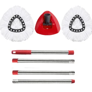 ANREKEYH Spin Mop Head, Base, Handle Replacement for O-Ceda EasyWring Microfiber Spin Mop, 2 Microfiber Mop Refills, 1 Triangle Mop Head Cover and 30-58in Mop Handle Set Combo (White(1 Tank System)) - spin mop replacement head