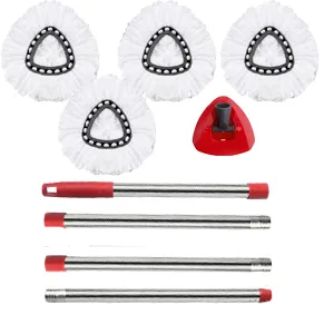 ANREKEYH Spin Mop Replace Head, Base, Handle Compatible with O Cedar EasyWring Microfiber Spin Mop, 4 Mop Refills Replacement Heads, 30-58in Mop Handle and 1 Mop Base Combo Set (White (1-Tank System)) - Spin Mop Accessories Set Compatible with O-cedar