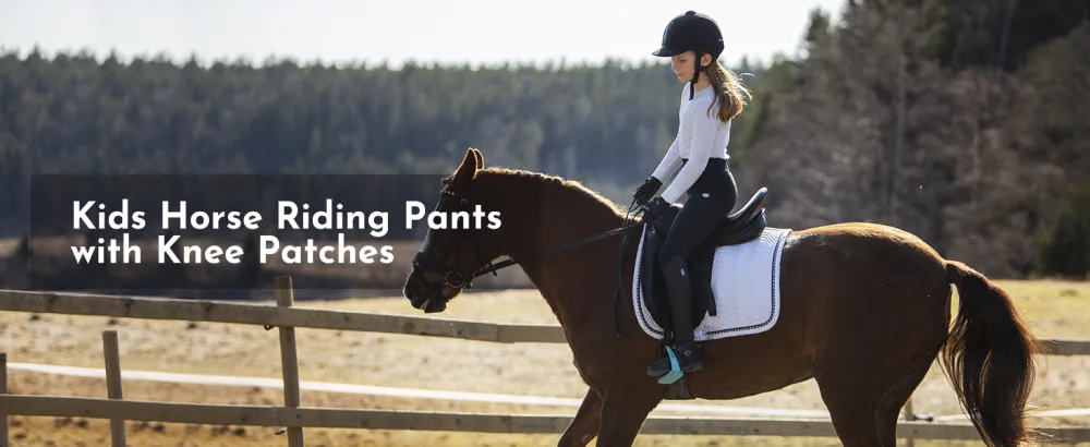 FitsT4 Kids Performance Riding Tights Flex Knee Patch Breeches Girls Horse Equestrian Schooling Pants Khaki Large - girl riding pants