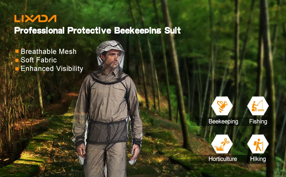 Lixada Mesh Suit with Jacket Hood,Mitts & Socks and Storage Sack for Fishing, Hiking, Camping Large - Mesh Suit