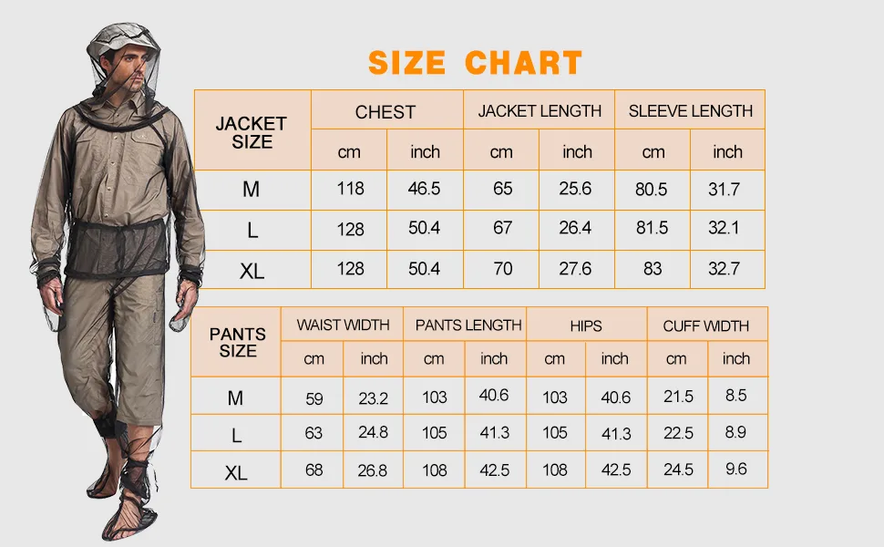 Lixada Mesh Suit with Jacket Hood,Mitts & Socks and Storage Sack for Fishing, Hiking, Camping Large - Mesh Suit
