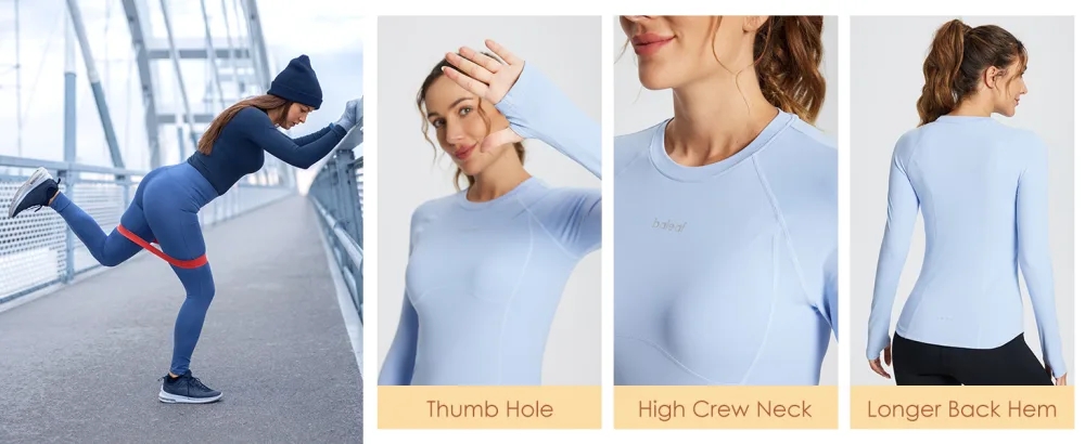 BALEAF Women's Long Sleeve Workout Tops Compression Running Shirts Fitted Athletic Warm Thumbholes Quick Dry Stretch Yoga Grey X-Large - BALEAF Women