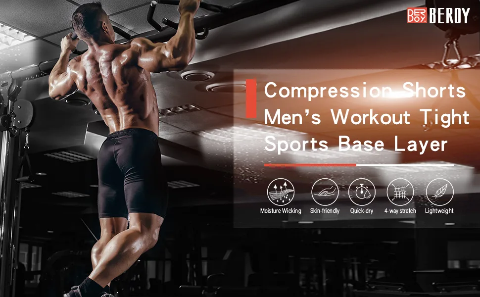 beroy Mens Compression Shorts Training Athletics Workout Tight Sports Base Layer with One Pocket Green Line Black Shorts Medium - product information 9