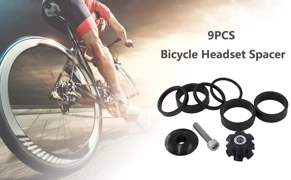 Saipe 9PCS Aluminium Alloy Bicycle Headset Spacer 1-1/8 inch 28.6mm Bicycle Front Fork Stem Spacers Kit Black - Bicycle Front Fork Stem Spacers