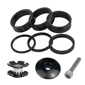 Saipe 9PCS Aluminium Alloy Bicycle Headset Spacer 1-1/8 inch 28.6mm Bicycle Front Fork Stem Spacers Kit Black - Bicycle Front Fork Stem Spacers