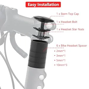 Saipe 9PCS Aluminium Alloy Bicycle Headset Spacer 1-1/8 inch 28.6mm Bicycle Front Fork Stem Spacers Kit Black - Bicycle Front Fork Stem Spacers