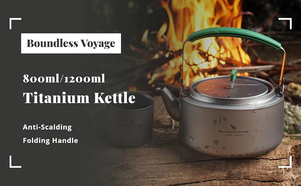 Boundless Voyage Titanium Kettle 800ml/1200ml with Folding Handle Filter Outdoor Camping Big Capacity Teapot (1200ml) - product information 2