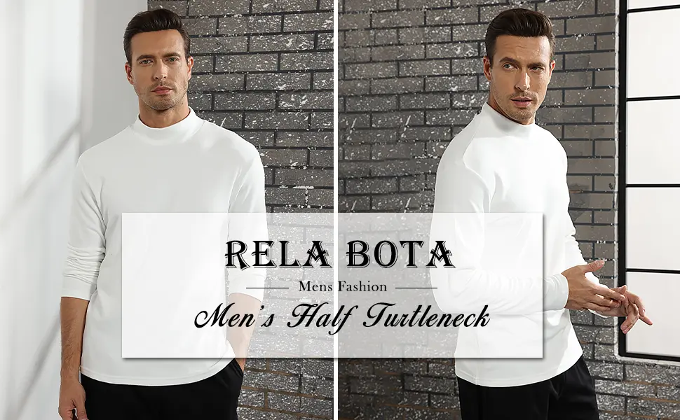Rela Bota Mens Half Turtleneck Long Sleeve Pullover Basic Designed Undershirt Stretch Slim Fit Sweaters Large Black - mens thermal-underwear-tops