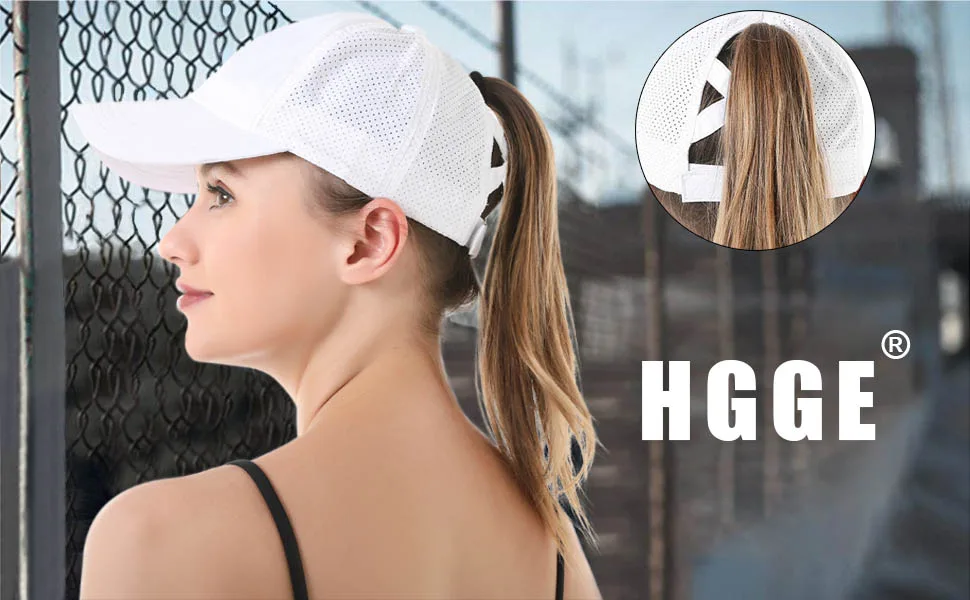 HGGE Womens Criss Cross Ponytail Baseball Cap Adjustable High Messy Bun Ponycap Quick Drying Hat Black - sun hat