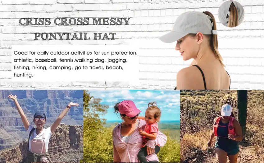 HGGE Womens Criss Cross Ponytail Baseball Cap Adjustable High Messy Bun Ponycap Quick Drying Hat Black - sun hat