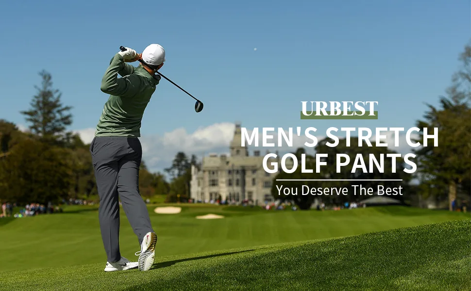 URBEST Men's Stretch Golf Pants with Zipper Pockets Slim Fit Athletic Sweatpants for Men Workout Travel Running Medium Black - golf pants men