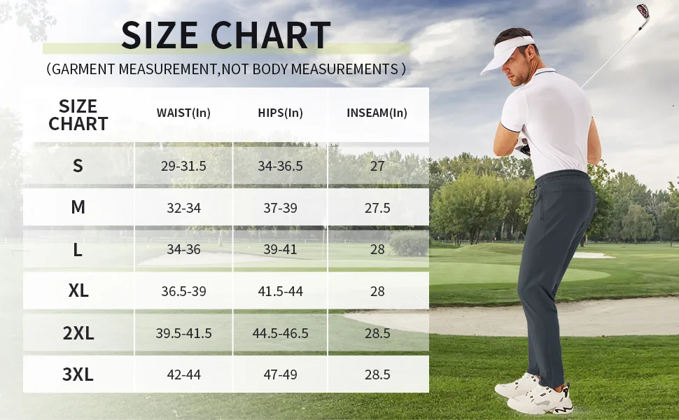 URBEST Men's Stretch Golf Pants with Zipper Pockets Slim Fit Athletic Sweatpants for Men Workout Travel Running Medium Black - mens sweatpants