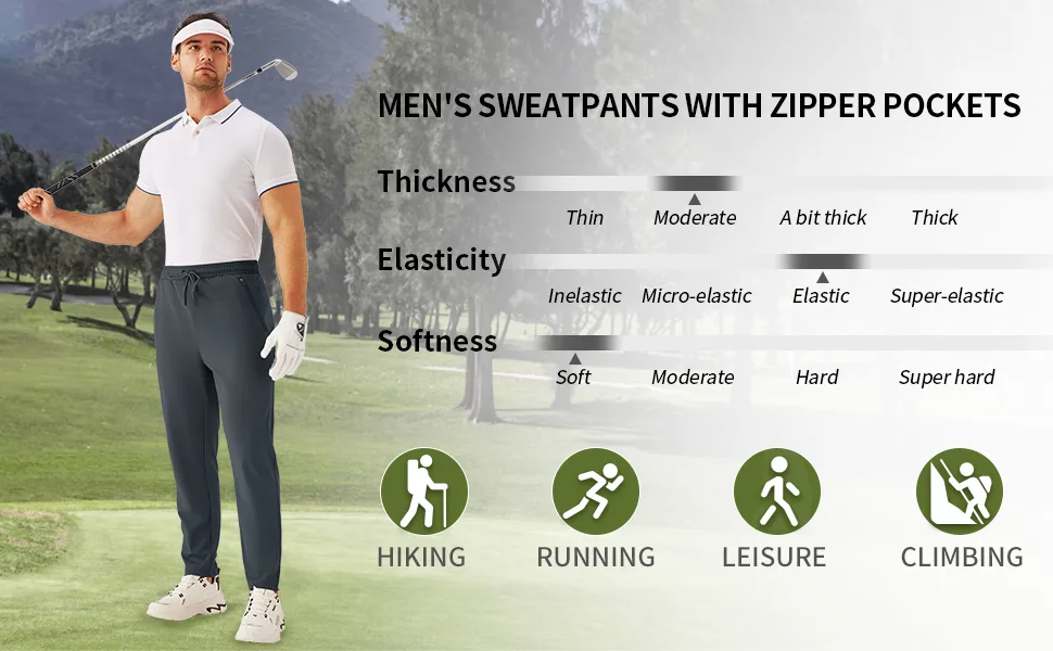 URBEST Men's Stretch Golf Pants with Zipper Pockets Slim Fit Athletic Sweatpants for Men Workout Travel Running Medium Black - sweatpants for men