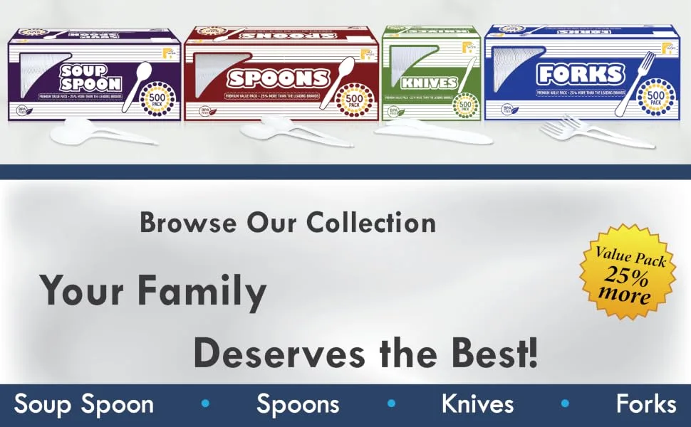 HOGOWARE 500 White Plastic Spoons, Medium Weight Disposable Cutlery, Great for Take-Out, Party, Picnics, Outdoor Events, 1 Box - Collection - White