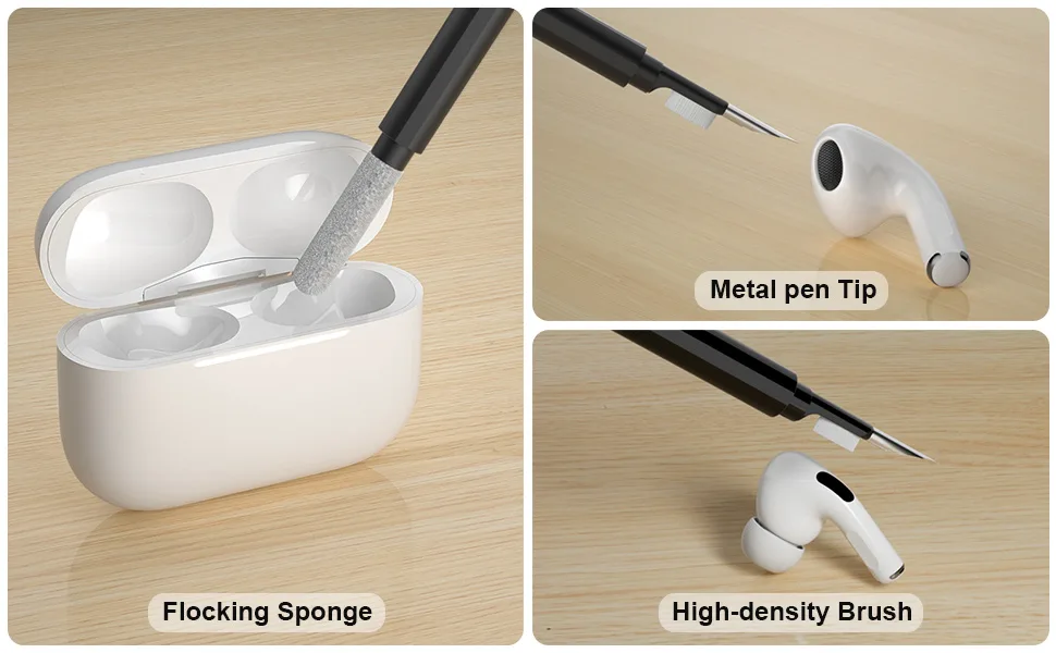 Cleaner Kit for Airpods,Zapica Multi-Function Cleaning Pen for Airpod Pro with Plush Cloth for Earbuds,Earphone,iPod,iPhone,iPad,Laptop Cleaning Tools(Black) - cleaning pen