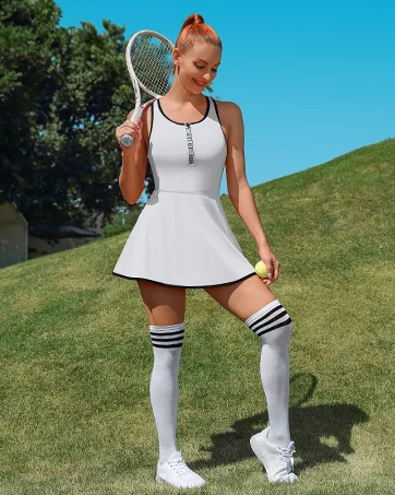 ATTRACO 2 Piece Tennis Dresses for Women Athletic Workout Dress with Shorts and Pockets #2 Black Medium - 2408