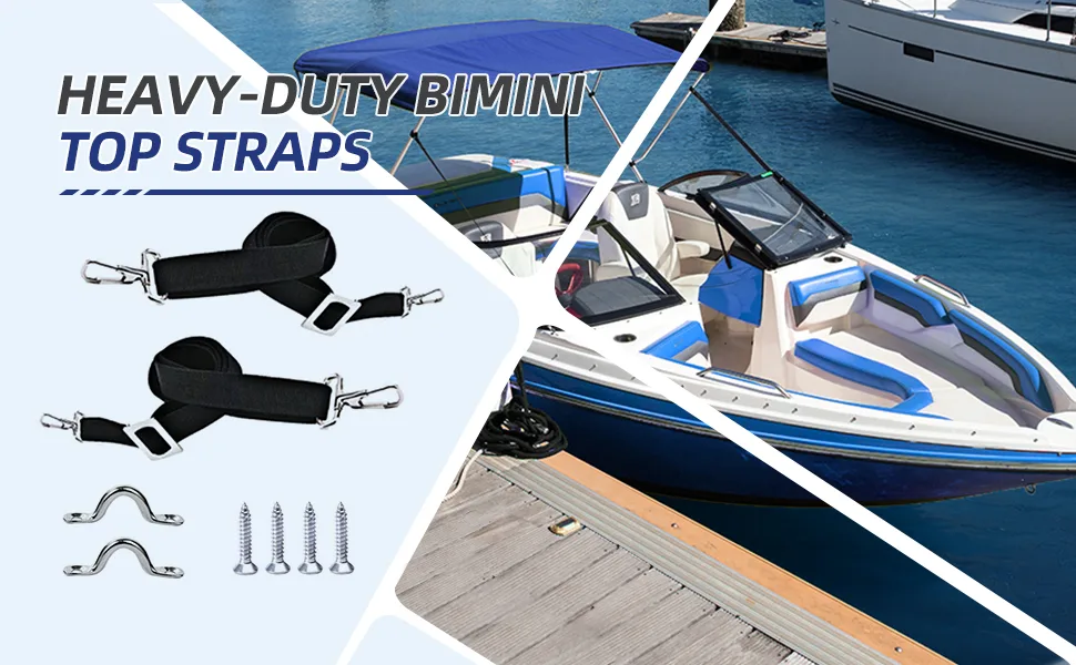 2 PCS Adjustable Heavy Duty Bimini Top Straps ,Marine Grade Double Snap Hook Strap+ Pad Eye Straps,28"60" Stainless Steel Boat Awning Hardware Accessories black - Adjustable Heavy Duty Bimini Top Straps