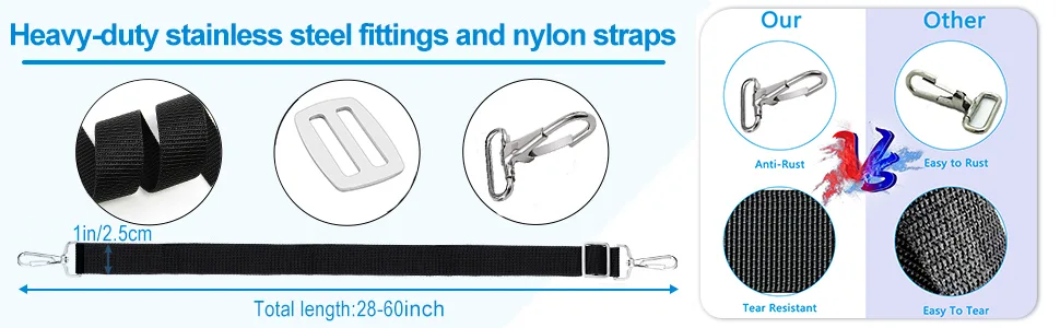 2 PCS Adjustable Heavy Duty Bimini Top Straps ,Marine Grade Double Snap Hook Strap+ Pad Eye Straps,28"60" Stainless Steel Boat Awning Hardware Accessories black - Adjustable Heavy Duty Bimini Top Straps